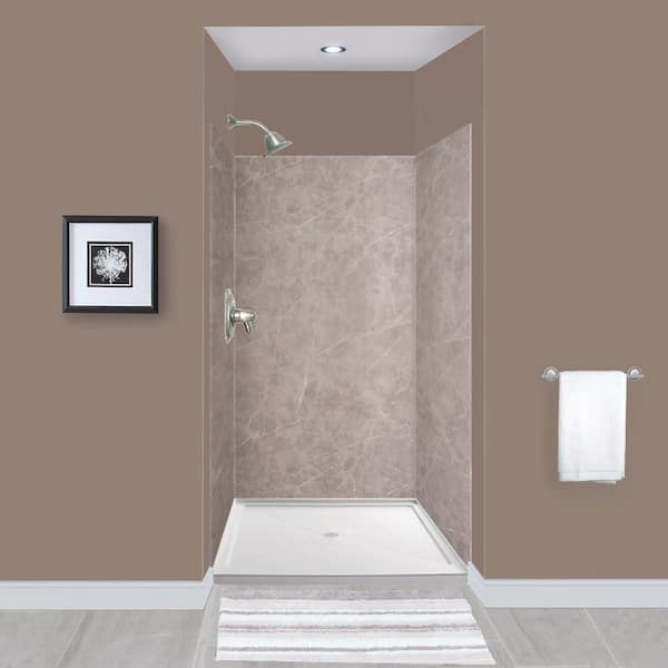 Transolid Expressions 36 in. x 36 in. x 72 in. 3-Piece Easy Up Adhesive Alcove Shower Wall Surround in Dover Stone