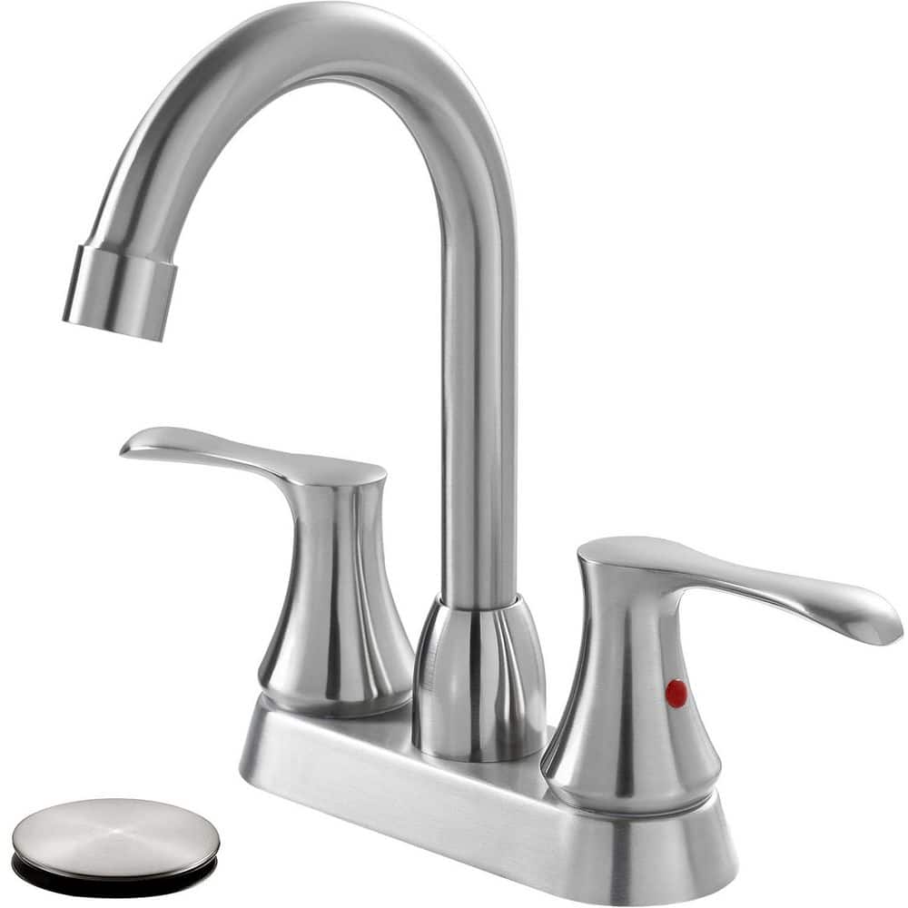 4 in. Centerset Double Handle High Arc Bathroom Faucet with Drain Kit Included in Brushed Nickel price history on PriceWatchPro
