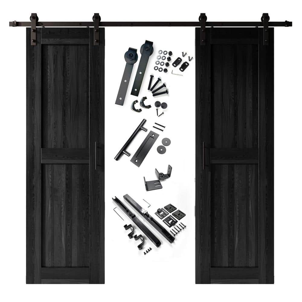 20 in. x 84 in. H-Frame Black Double Pine Wood Interior Sliding Barn Door with Hardware Kit, Non-Bypass price history on PriceWatchPro