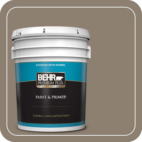 BEHR PREMIUM PLUS 5 gal. #BNC-36 Restful Brown Satin Enamel Exterior Paint & Primer