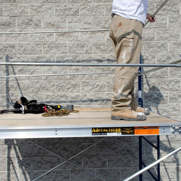 Saferstack 2-Level Frame Rolling Scaffold Tower Set Including Cross Braces, Platforms and Guardrail System