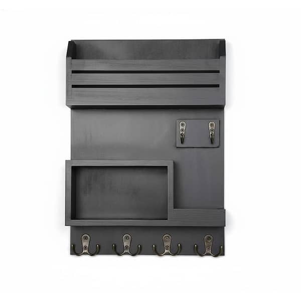 13 in. W x 3.6 in. D Black Wood Decorative Wall Shelf Wall Mounted Mail Organizer