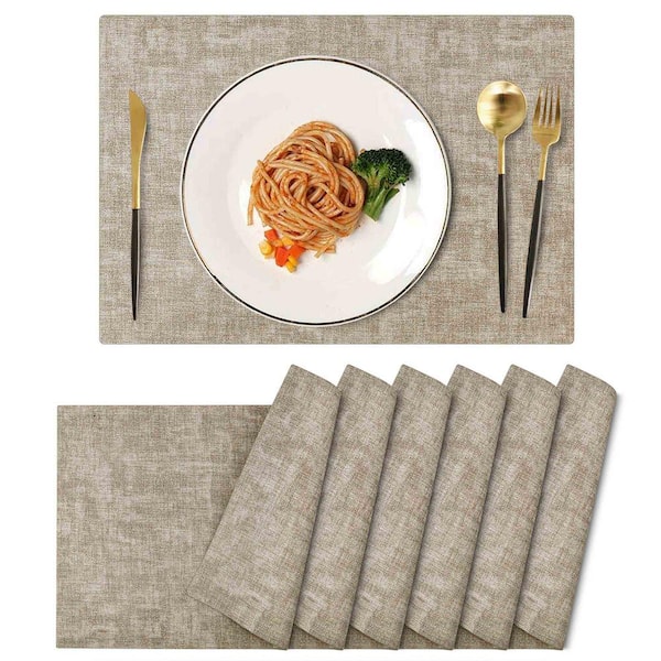 Jeedeson 17 in. x 11.8 in. Leather Heat Resistant Placemats for Indoor and Outdoor, Gray, Set of 6