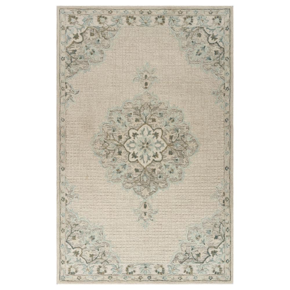 Hand-Tufted Ivory 7 ft. 9 in. x 9 ft. 9 in.  Wool Medallion Indoor Area Rug