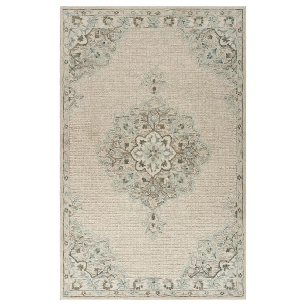 Unbranded Hand-Tufted Ivory 7 ft. 9 in. x 9 ft. 9 in.  Wool Medallion Indoor Area Rug