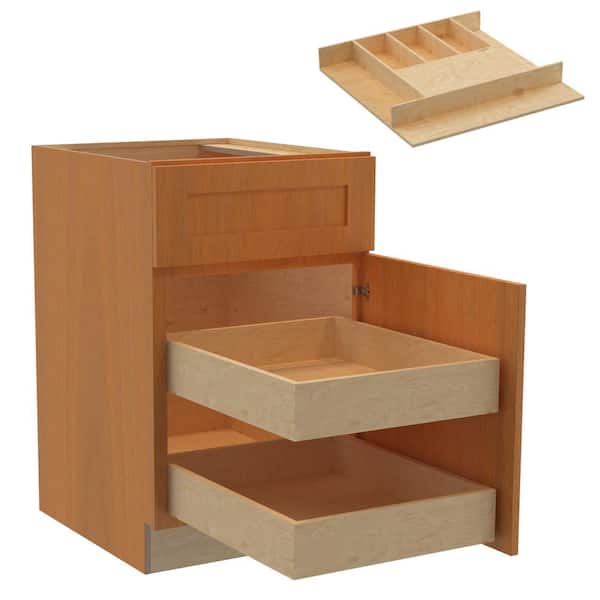 Home Decorators Collection Newport 21 in. W x 24 in. D x 34.5 in. H Assembled Plywood Base Kitchen Cabinet in Cinnamon with 2ROT Cutlery RH
