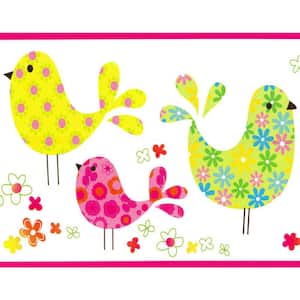 Falkirk Brin II Pink, Green, Yellow, Blue Birds, Flowers Kids Pre-Pasted Wallpaper Border