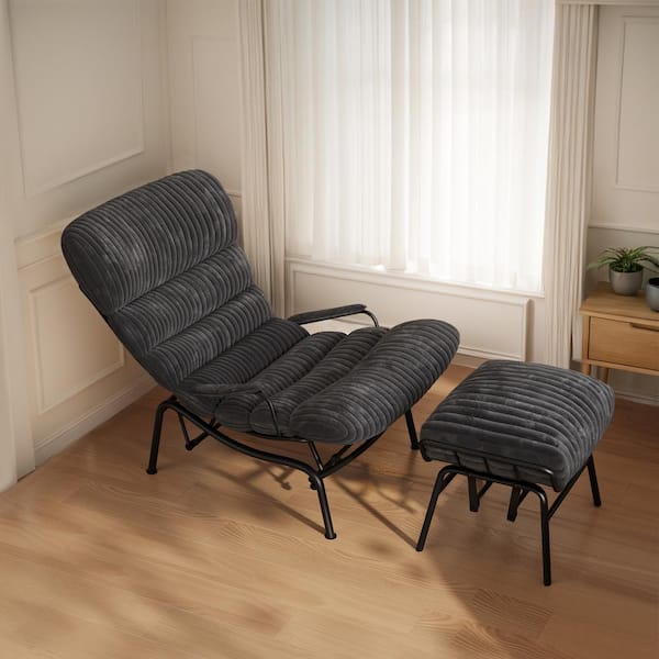 Allwex Oren Gray Plush Corduroy Modern Lazy Armchair
