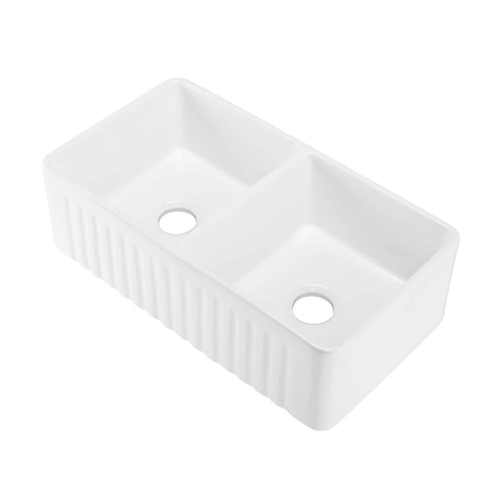 Delice Duo Glossy White Ceramic Farmhouse Sink