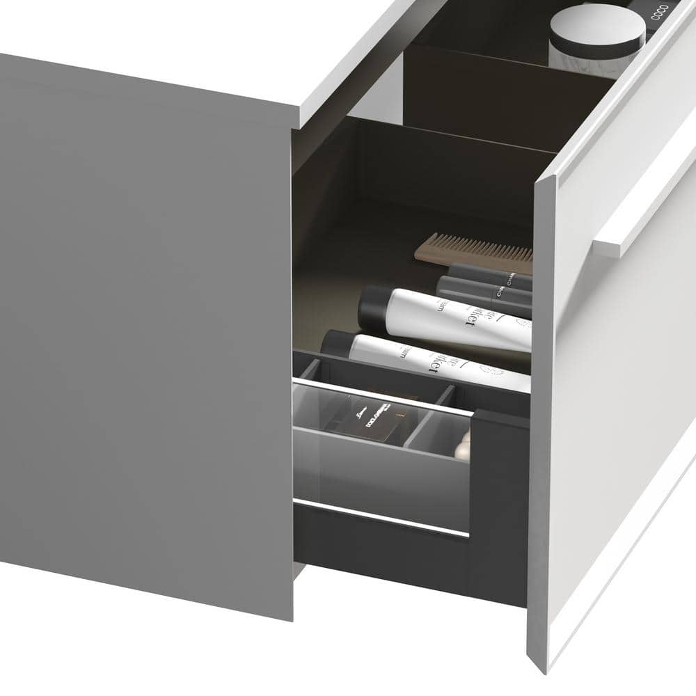48 in. White Plywood Wall-Mounted Single Sink Vanity with Solid Surface Top