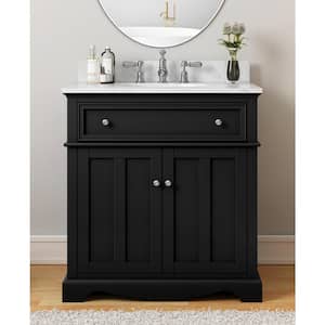 Fremont 32 in W x 22 in D x 34 in H Single Sink Bath Vanity in Black With Engineered White Marble Top