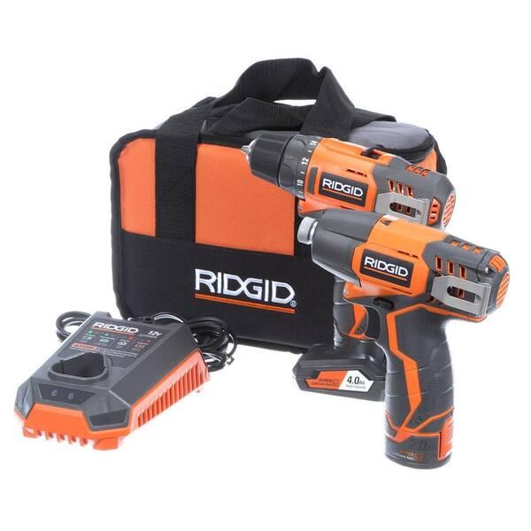 RIDGID 12-Volt Lithium-Ion Cordless Drill/Driver and Impact Driver Combo Kit with 2-Batteries, Charger and Bag