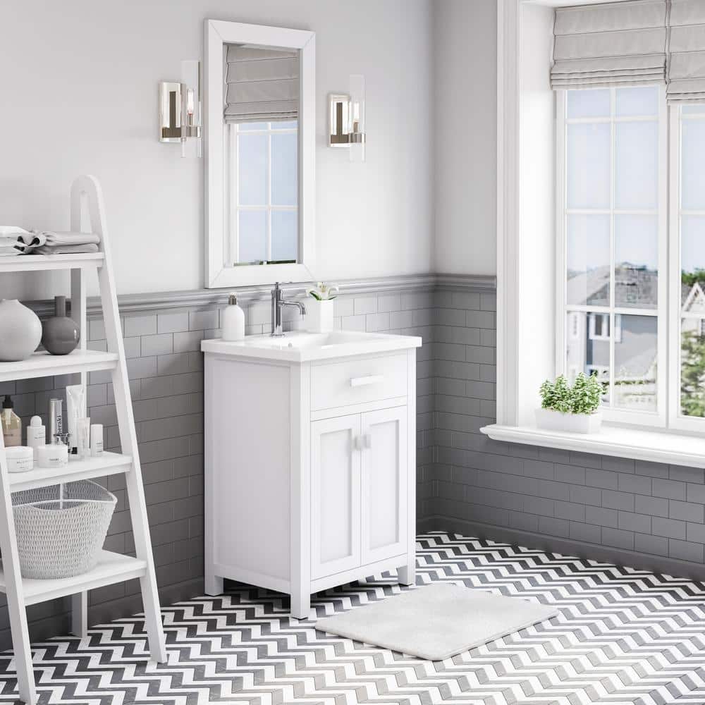 Myra Pure White Solid Wood Single Bathroom Vanity with Ceramic Sink
