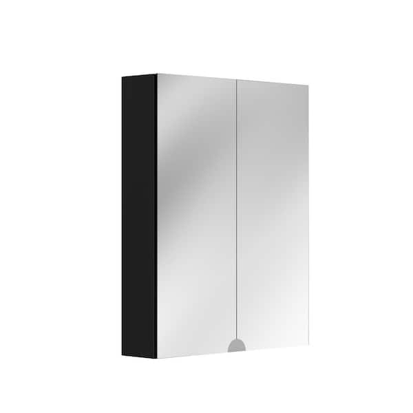 Modern 22 in. W x 28 in. H Surface Mount Black Framless Rectangular Iron Medicine Cabinet with Mirror