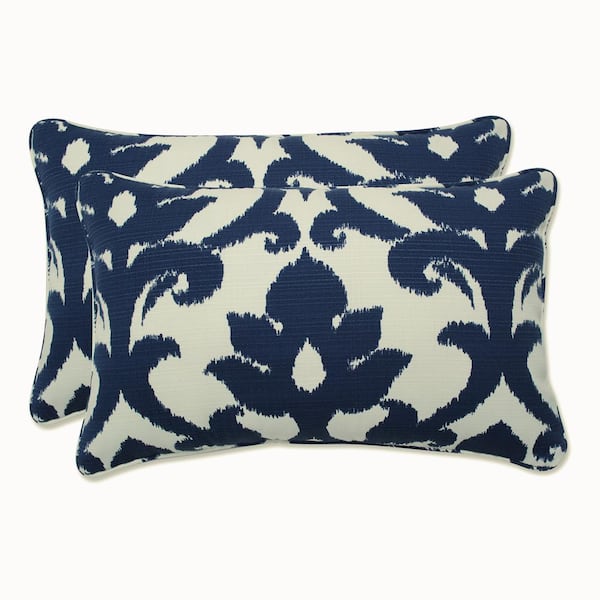 Pillow Perfect Demask Blue Rectangular Outdoor Lumbar Throw Pillow 2-Pack