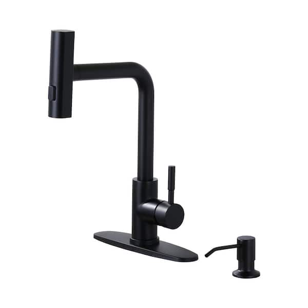 ARCORA Single-Handle High Arc Pull Down Sprayer Kitchen Faucet with Deckplate in Matte Black