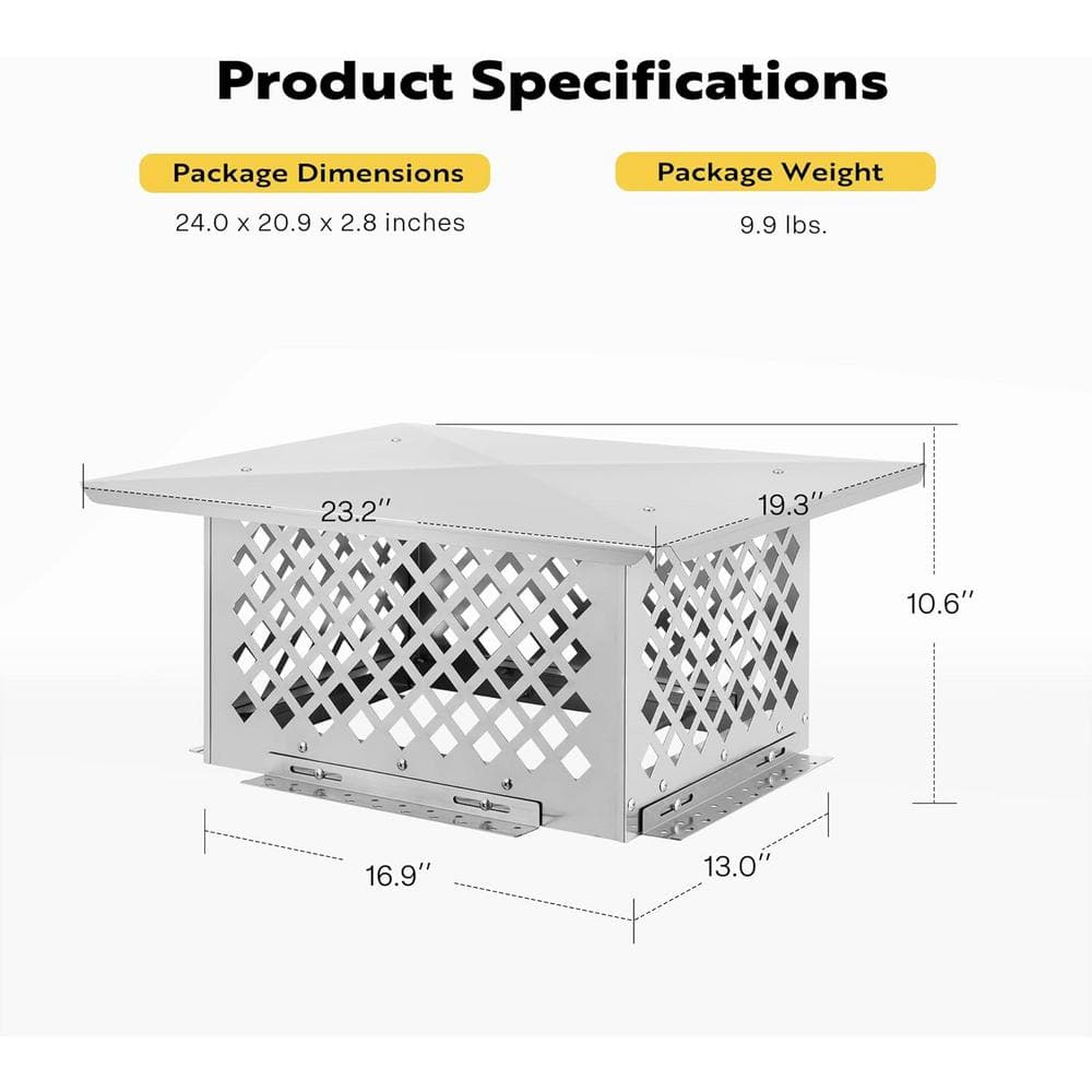 13" x 17" Silver Stainless Steel Adjustable Mesh Chimney Cap