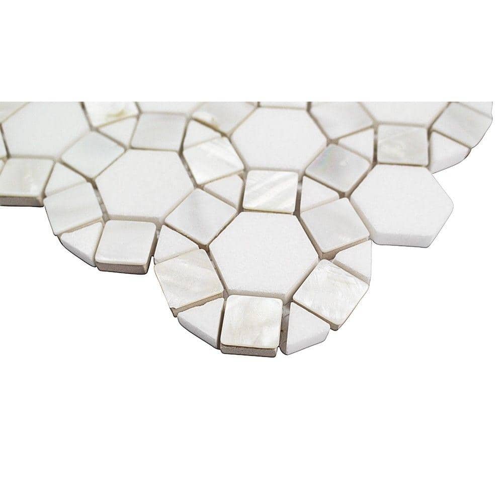 Noble White Polished Pearl and Marble Mosaic Tile
