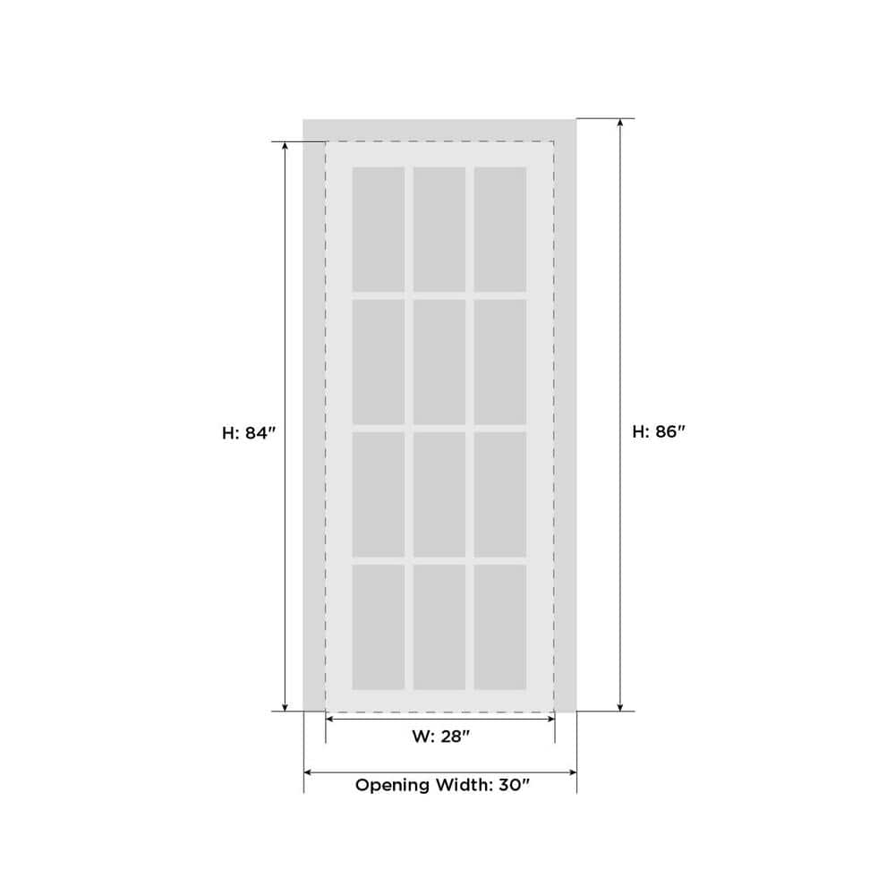 Quadro 4445 Nordic White Solid Wood French Door with Frosted Glass - 28" x 84"