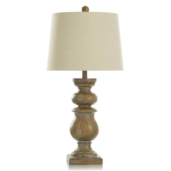 StyleCraft Darcy 30.25 in. Faux Wood, Cream, Brushed Gourd Task and Reading Table Lamp for Living Room with Yellow Linen Shade