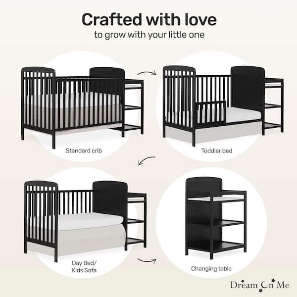 Dream On Me Anna 4-in-1 Black Crib and Changing Table Combo