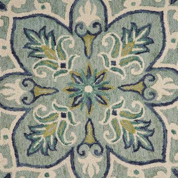 Handmade Round Blue Floral Tufted Wool Area Rug, 48" Diameter