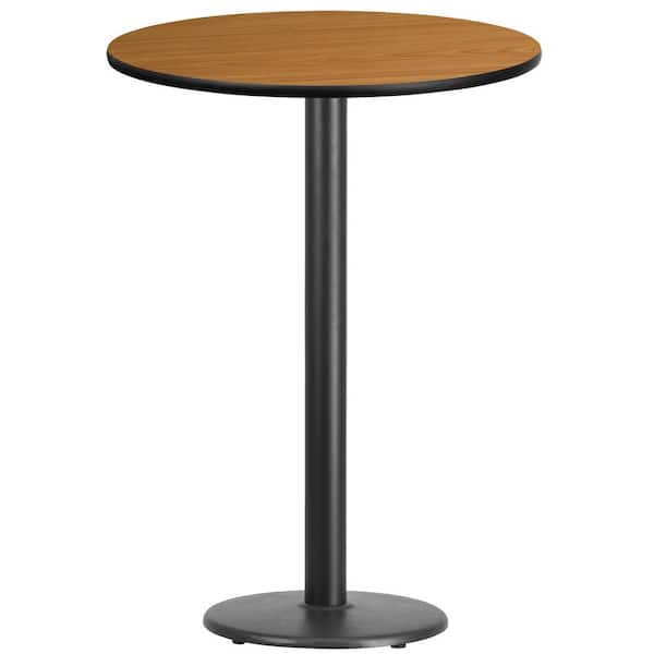 Flash Furniture 30 in. Round Black and Natural Laminate Table Top with 18 in. Round Bar Height Table Base