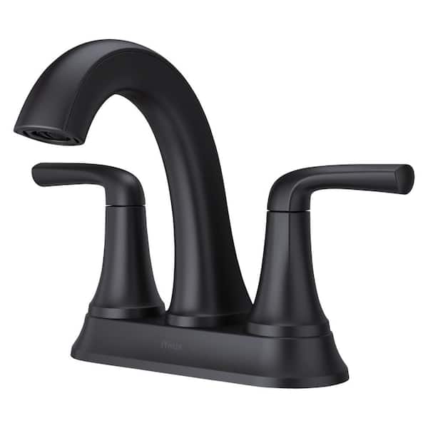 McAllen 4 in. Centerset Double Handle High Arc Bathroom Faucet with Drain Kit Included in Matte Black