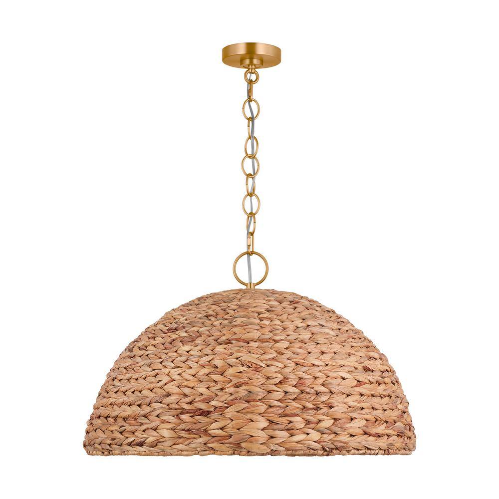 Burnished Brass and Seagrass Dome Pendant Light