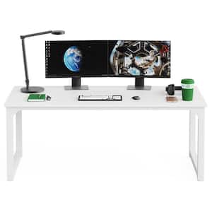 Halseey 70.8 in. W White Computer Desk Particle Board Wood Home Office Workstation Boardroom Desk