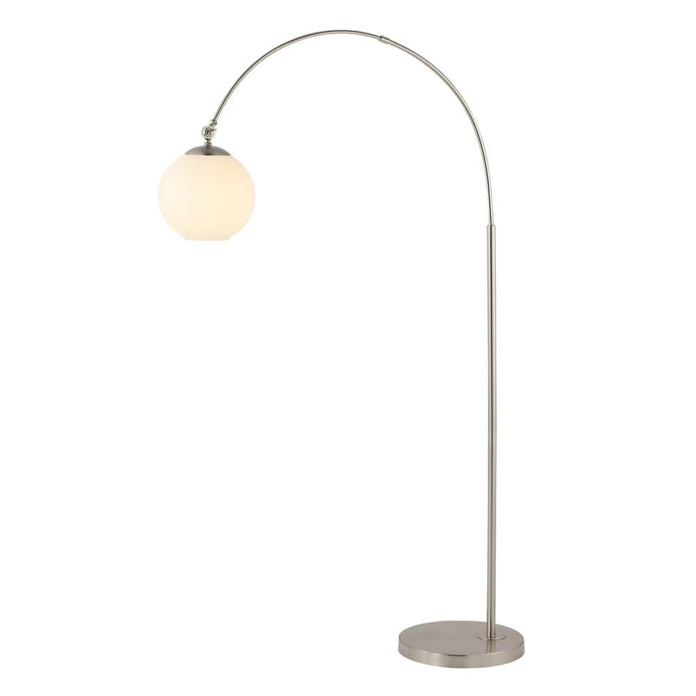 Nora Minimalistic Transitional Nickel Arc Floor Lamp with Frosted Shade