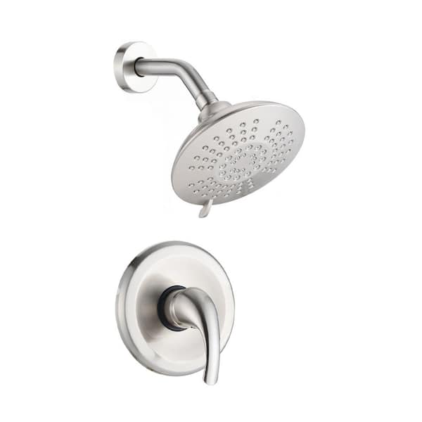 Aurora Decor ACAD 5-Spray Patterns with 1.8 GPM 6 in. Wall Mount Fixed Shower Head with Handle Trim and Valve in Brushed Nickel