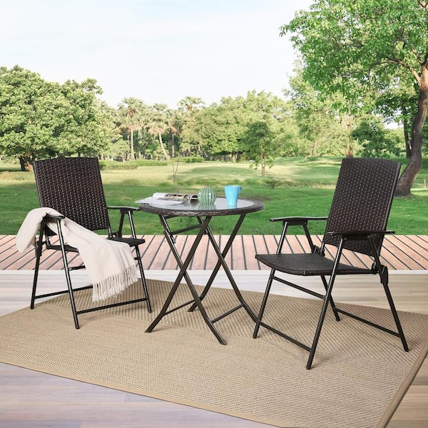 ULAX FURNITURE 3-Piece Folding Wicker Outdoor Bistro Set HD-970075-O ...