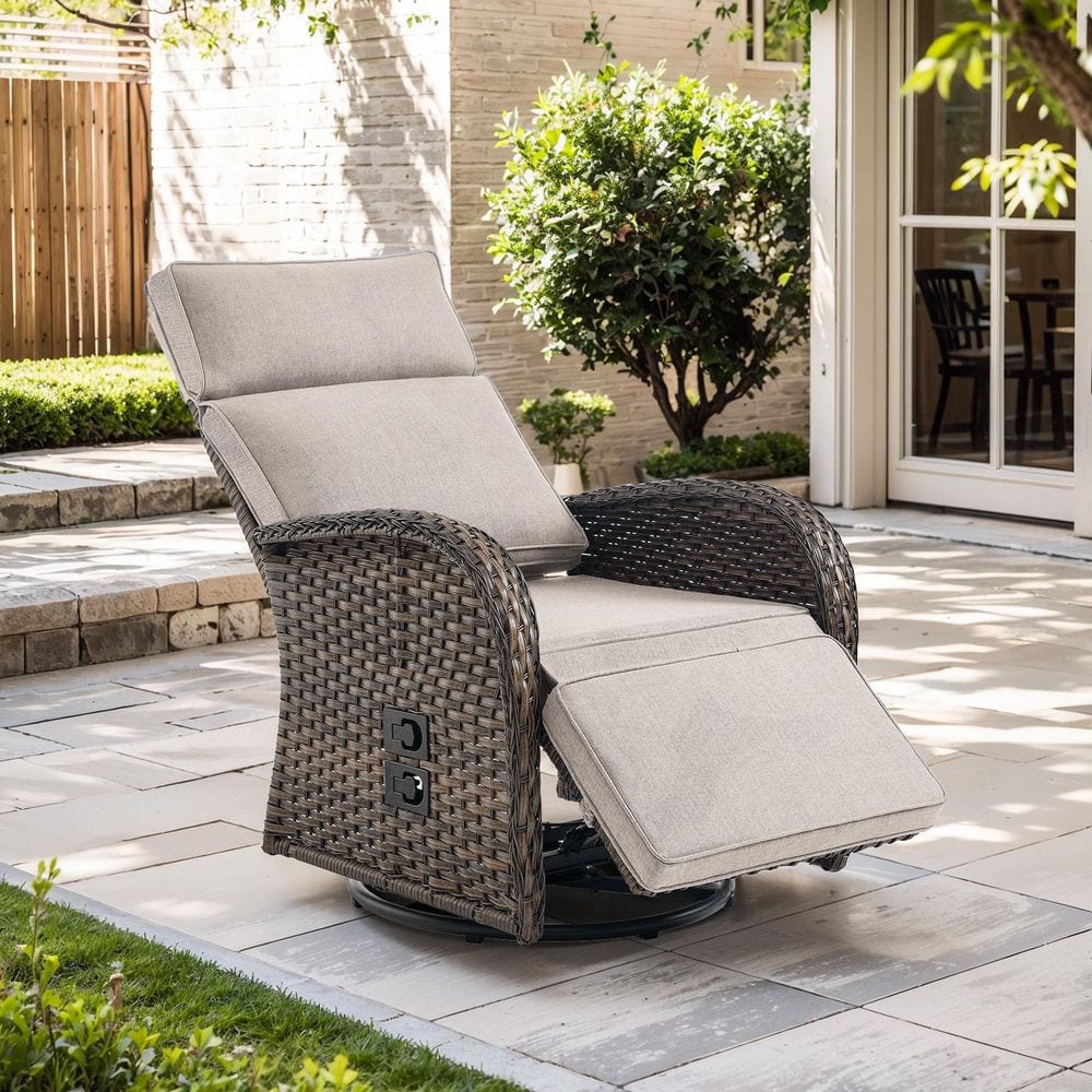 Comfort Series Brown Wicker Outdoor Versatile Pneumatic Swivel Lounge Chair for Patio with CushionGuard Beige Cushions price history on PriceWatchPro