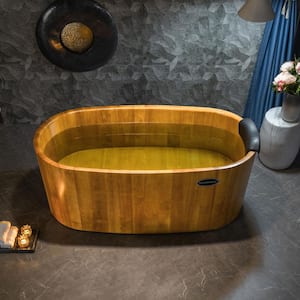 Wudu 67 in. x 31.875 in. FlatBottom Soaking Bathtub with Reversible Drain in Wood