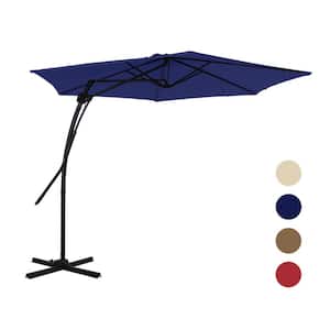 10 ft. Hexagon Navy Blue Offset Patio Umbrella with 4-Piece Umbrella Base