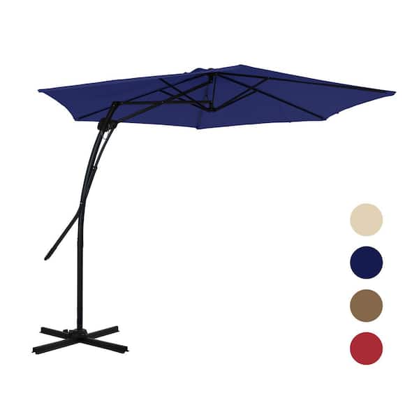 Mondawe 10 ft. Hexagon Navy Blue Offset Patio Umbrella with 4-Piece Umbrella Base