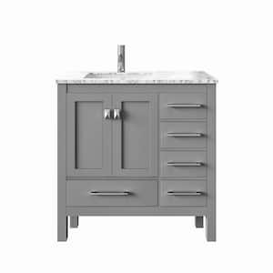 London 38 in. W x 18 in. D x 34 in. H Bathroom Vanity in Gray with White Carrara Marble Top and White Sink