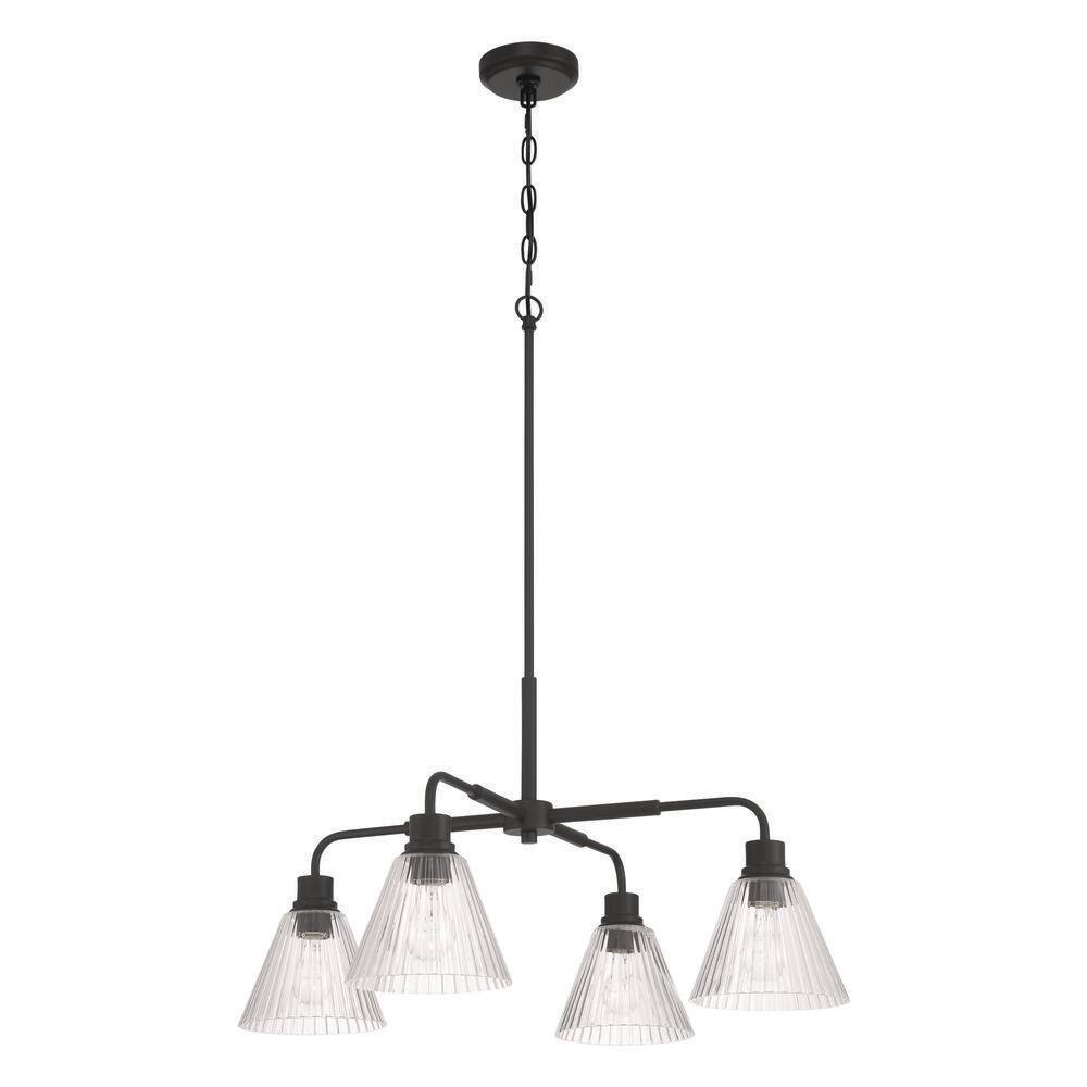 Pleated 4 Light Flat Black Finish Shaded Circle Pendant Chandelier for Dining Room, Foyer, No Bulb(s) Included price history on PriceWatchPro