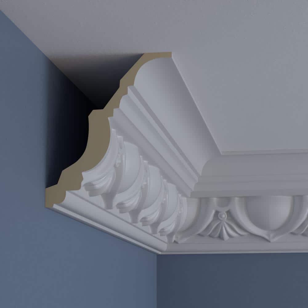 White Polyurethane Traditional Crown Moulding 7 3/8"H x 12"L