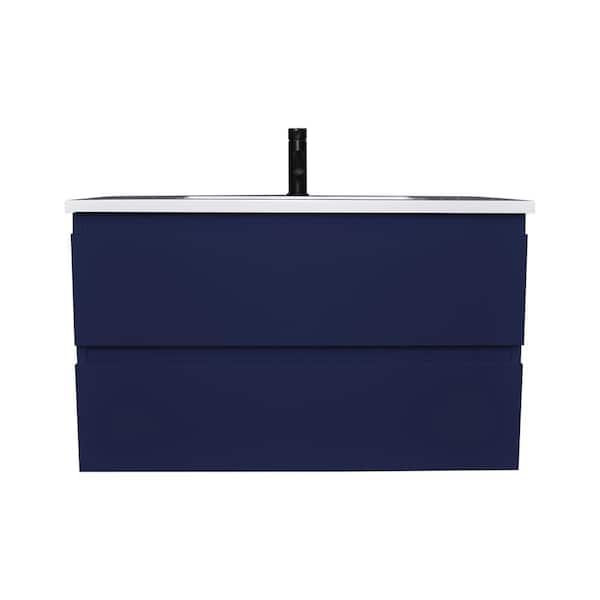 VOLPA USA AMERICAN CRAFTED VANITIES Salt 36 in. W x 20 in. D Bath Vanity in Navy with Acrylic Vanity Top in White with White Basin