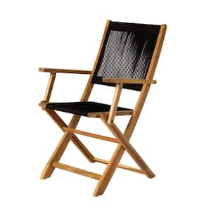 Carmen Folding Wood Outdoor Lounge Chair in Black