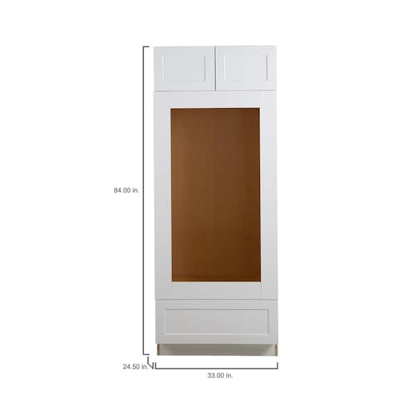 Cambridge Shaker Ready-to-Assemble 33x84x24.5 in. Base Double Oven Cabinet w/ 2 Soft Close Doors & Drawer in White Cambridge Shaker Ready-to-Assemble 33x84x24.5 in. Base Double Oven Cabinet w/ 2 Soft Close Doors & Drawer in White