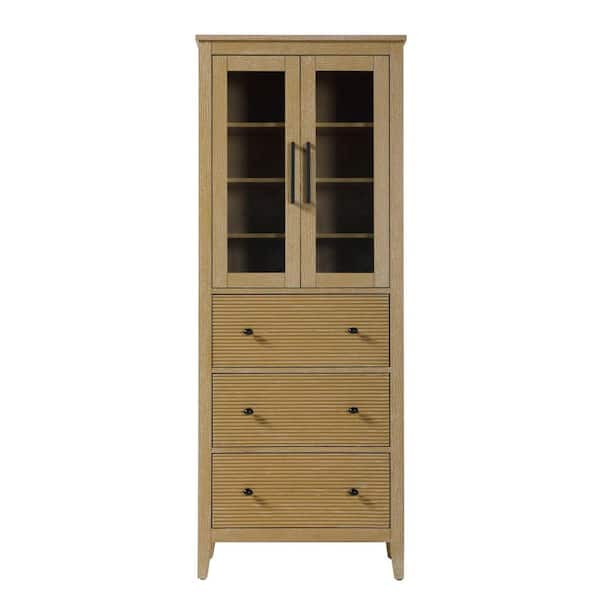 28 in. W x 18 in. D x 72 in. H Beige Freestanding Linen Cabinet