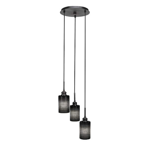 Unbranded Albany 60-Watt 14.75 in. 3 Light Espresso Shaded Pendant Light with 4 in. Black Matrix Glass Shade No bulbs included