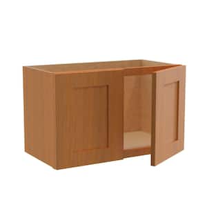Hargrove Cinnamon Stained Plywood Shaker Assembled Wall Kitchen Cabinet Soft Close 24 W in. 12 D in. 15 in. H