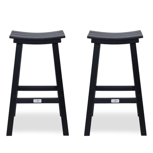 LuXeo Bailey Black Plastic Outdoor Bar Stool, Set of 2