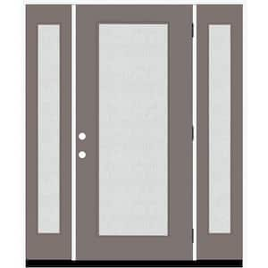 Legacy 64 in. x 80 in. Full Lite Rain Glass LHOS Primed Kindling Finish Fiberglass Prehung Front Door with Dbl 12 in. SL