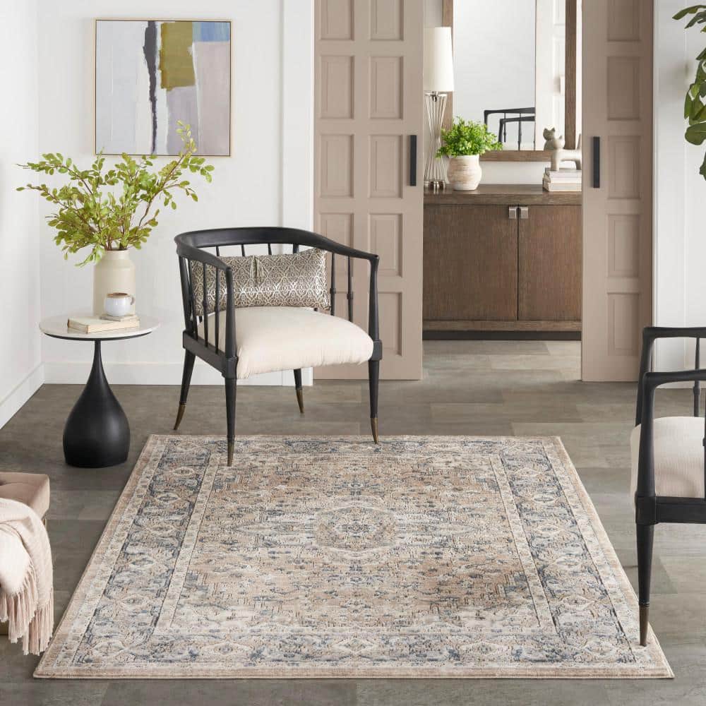Elegant Beige & Grey Reversible 5' x 7' Synthetic Area Rug