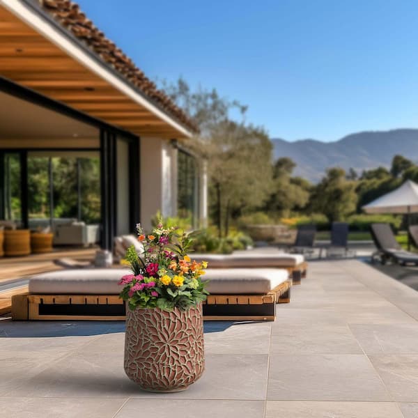 13 in. Medium Muted Teal (Enhanced Interior) Concrete Round Planter / Pot with Drainage Holes